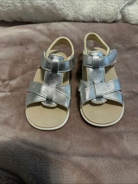 See Kai Run Silver Metallic T-Strap Kids Sandals